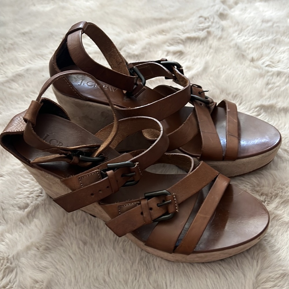 J. Crew Brown Suede & Leather Platform Wedges